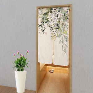 Botanical Green Leaves Flower Vines Floral Japanese Noren Curtains Asian Art New